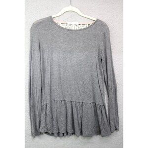 Jolt Long Sleeve Gray Tunic-Lace Back-Size Medium-BOHO-Soft-Skirted